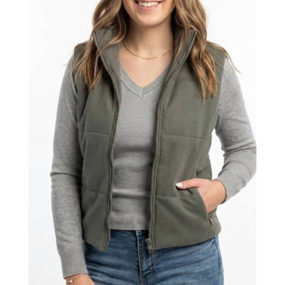 NEW BE COOL puffer vest with zipper closure in olive